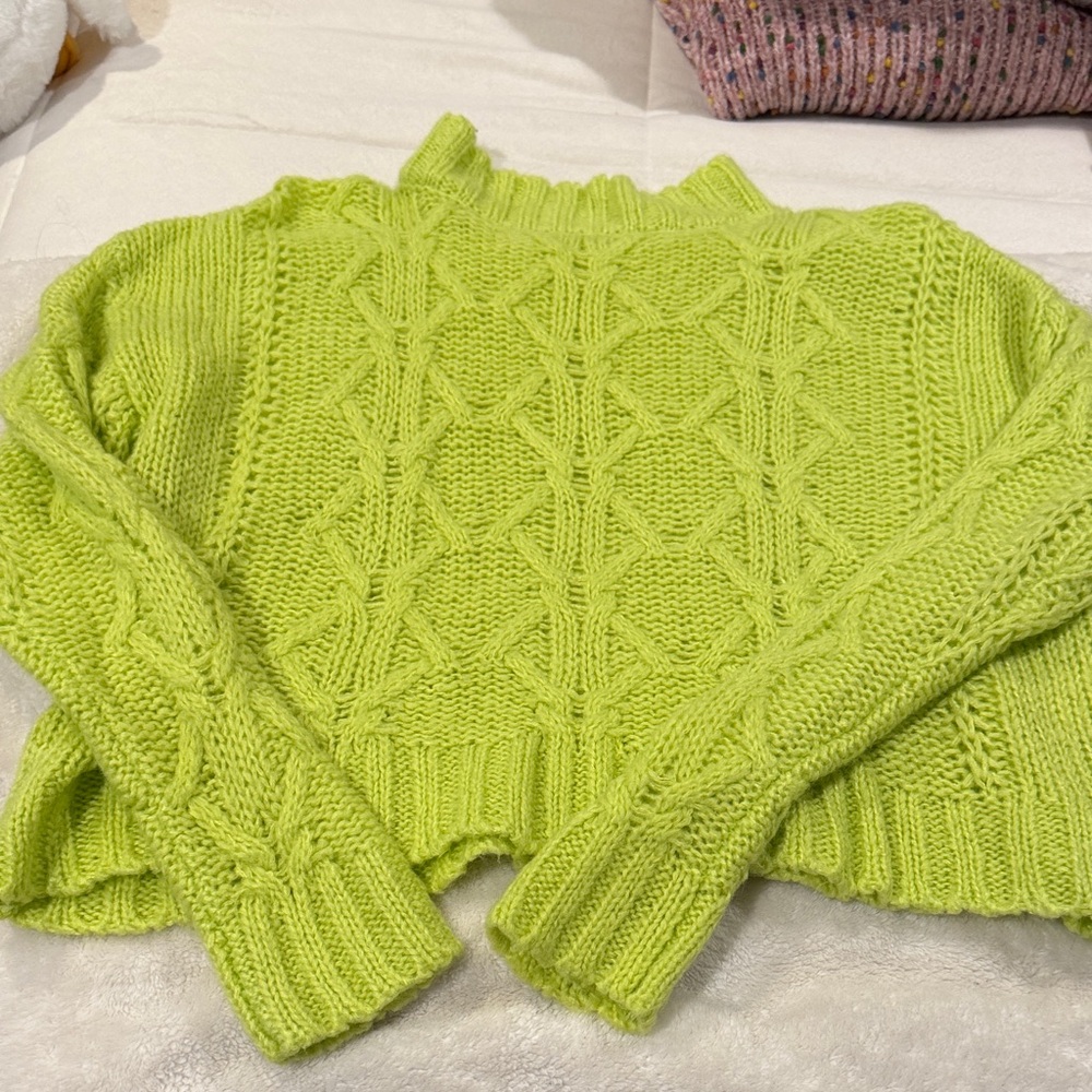 Hooked Up by IOT Bright Green Cowl Neck Sweater